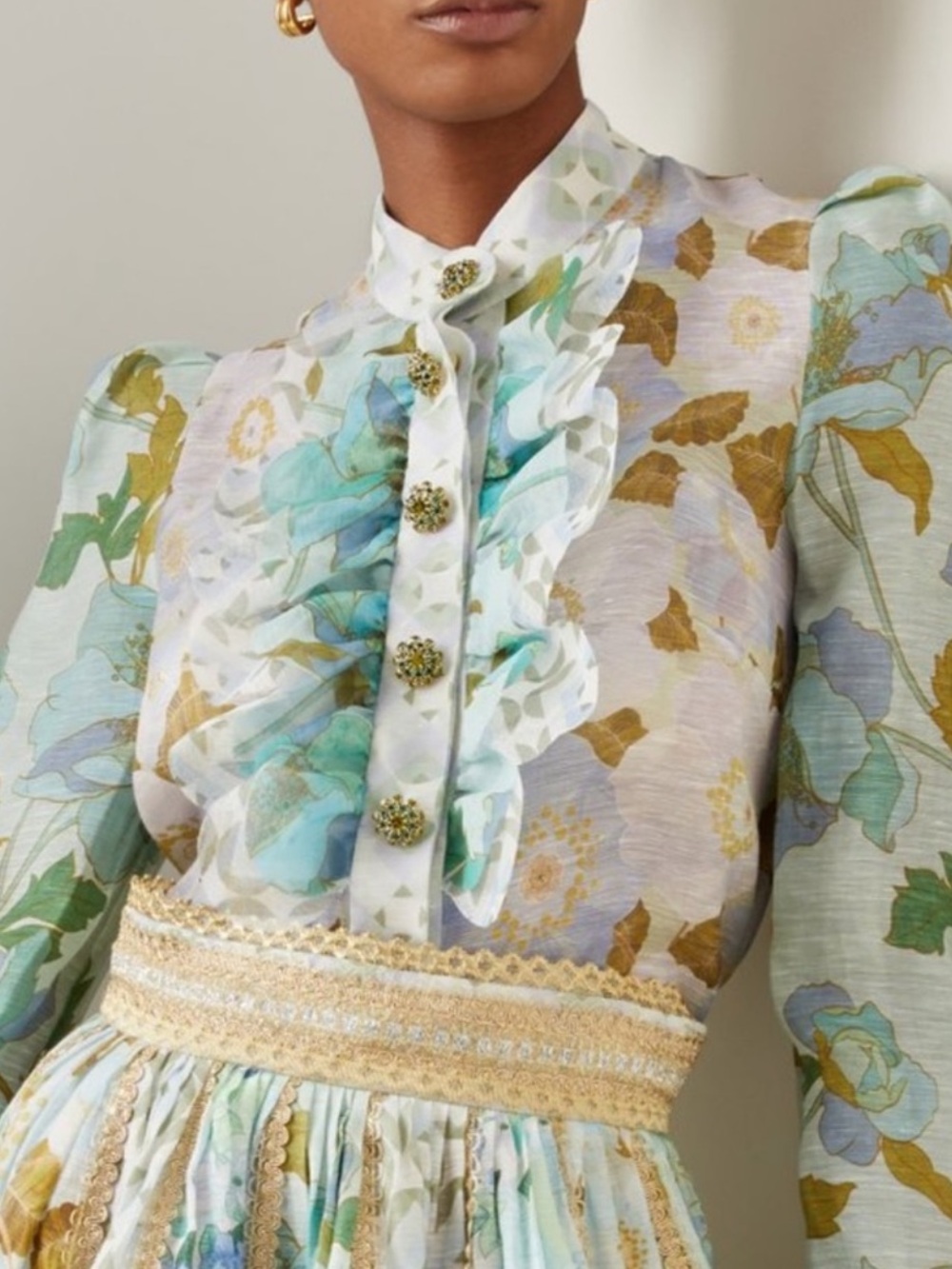 Zimmermann Rhythm Ruffled Scalloped Linen Silk Shirt Blouse In Mint US 12 NEW
